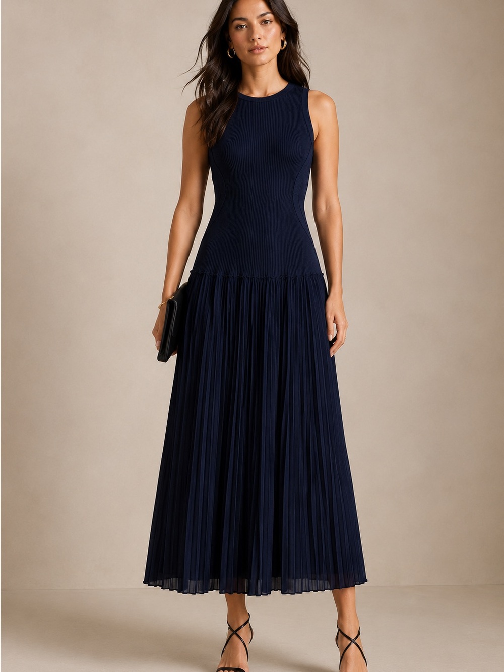 Derek Lam 10 Crosby - Navy Pleated Sleeveless Midi Dress NWT SIZE MEDIUM